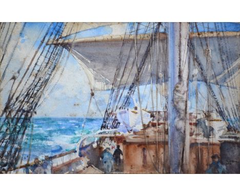 H. S. Tuke, 1908, (Henry Scott Tuke), a framed, remarkably atmospheric Newlyn School Watercolour entitled "A Fair Wind" of mo