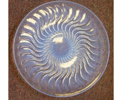 A Lalique Actinia pattern opalescent glass platter  bears a wheel etched R Lalique France mark  11''dia 