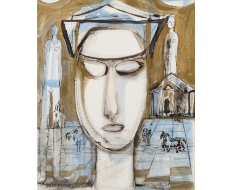 * Lydia Corbett [b.1934]- Antique Greece,:- signed bottom right further signed Sylvette David bottom left watercolour, pen an