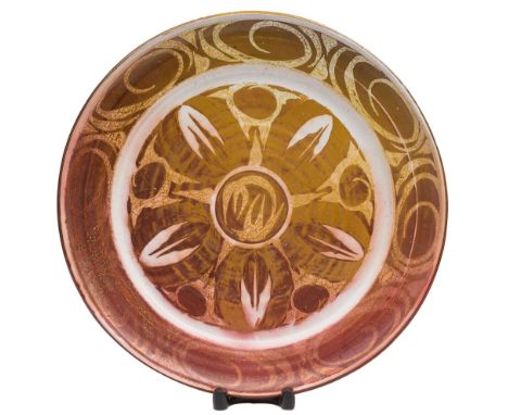 Edgar Campden for Aldermaston Pottery a pottery charger: of circular form decorated with ruby lustre and white brushwork, pai
