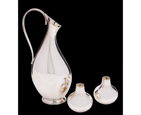 A pair of Stuart Devlin onion-shaped silver condiments, London, 1977: with pierced and gilded spouts, both stoppers hallmarke