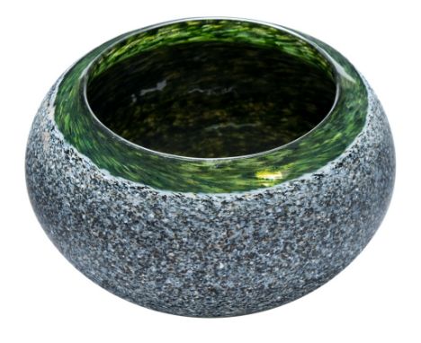 * Andrew Potter [Contemporary] an aventurine glass bowl: of squat globular form the sea green body with white and metallic in