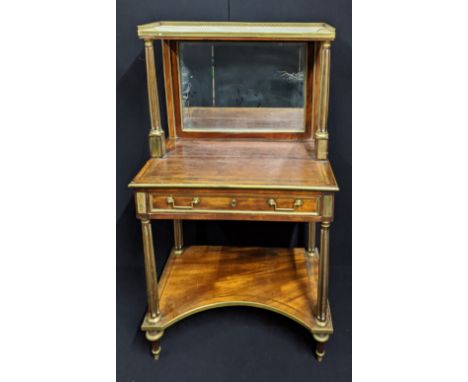 A Regency mahogany chiffonier, marble top with twin fluted column supports, brass appliques and trim, bevelled plate mirror b