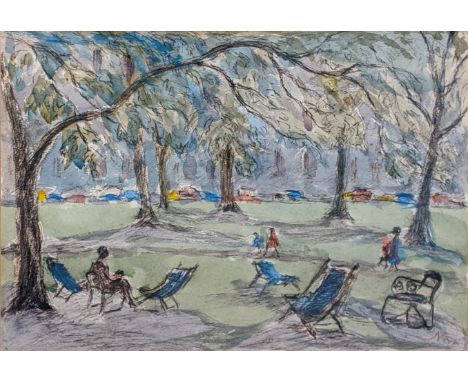 Margaret Graeme Niven (1906-1997), Kensington Gardens, ink, pastel and watercolour, signed lower right, H.24cm W.32cm Provena