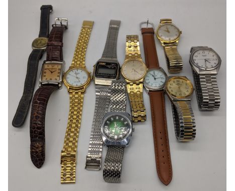A collection of wristwatches to include an Omega Seamaster quartz, Rotary, Zeon, Lanco, Le Cheminant etc.