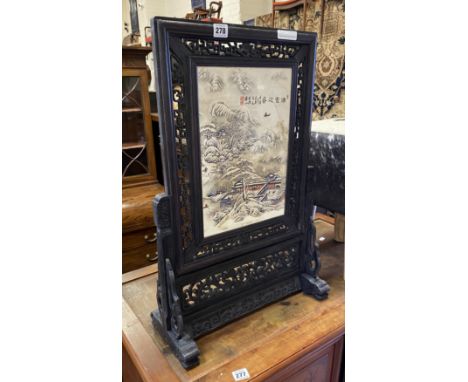 CHINESE PORCELAIN &amp; WOOD SCREEN