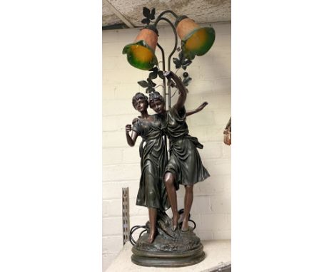 LARGE ART NOUVEAU STYLE TWIN FIGURE TABLE LAMP 93CMS (H)