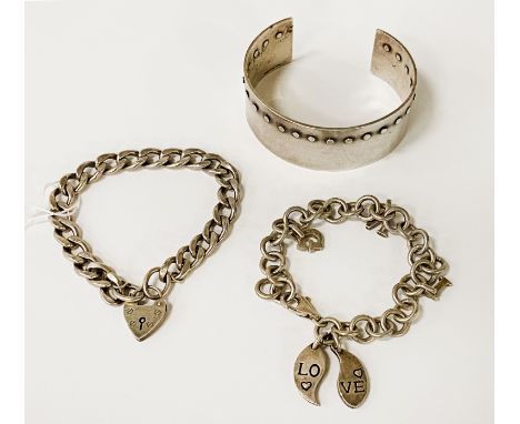 TWO HM SILVER BRACELETS &amp; 1 OTHER BANGLE 