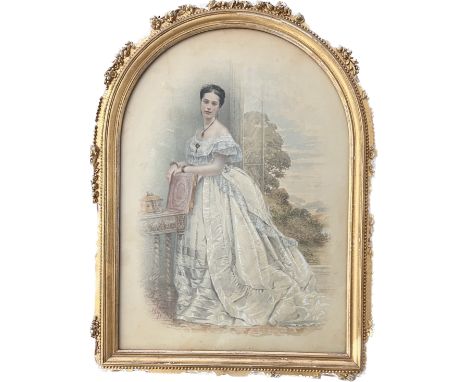 DAVID MOSSMAN (1825-1901) BRITISH. WATERCOLOUR. “PORTRAIT OF A LADY IN A SILK DRESS”. SIGNED. - GOOD CONDITION