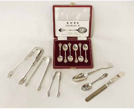 CASED SET OF HM SILVER SPOONS &amp; OTHER ITEMS