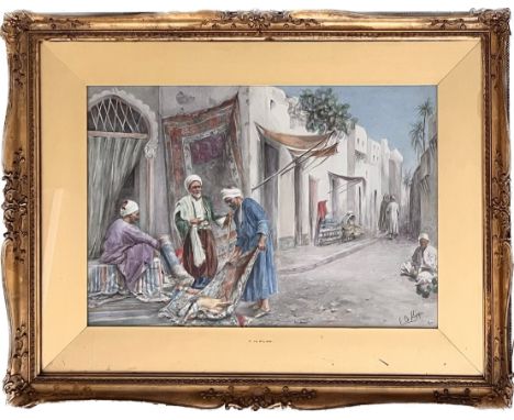 C DE FILIPPI. &nbsp;ITALIAN.&nbsp;WATERCOLOUR - ''ORIENTAL STREET SCENE WITH CARPET SELLERS'' - SIGNED 36CM X 52CM - VERY GOO