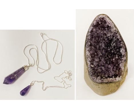 2 X AMETHYST PENDANT CHAIN - STERLING SILVER &amp; LARGE AMETHYST STONE