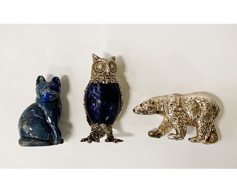 TWO HM SILVER ANIMAL FIGURES &amp; A CAT FIGURE