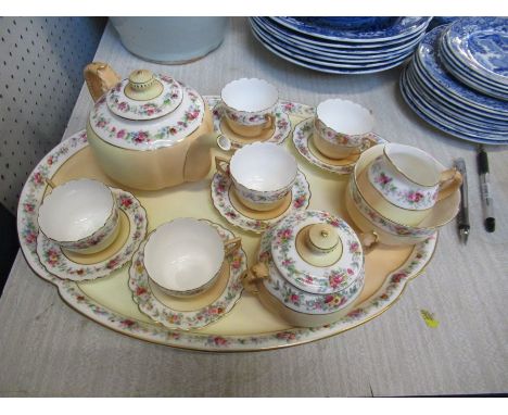 A Royal Worcester blush ivory tea set and tray, decorated with bands of flowers -&nbsp;The set is in good condition, there ar