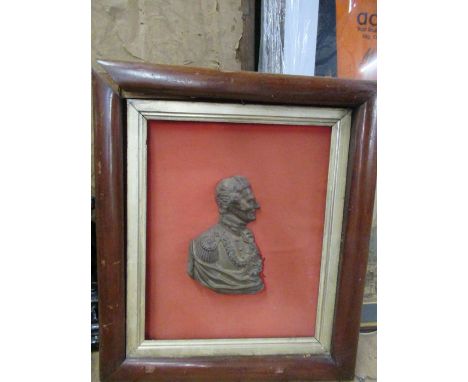A framed metal portrait plaque of a&nbsp; the Duke of Wellington