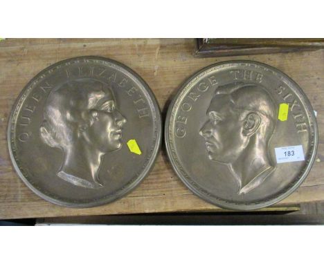 Jennings, two circular metal portrait plaques, George The Sixth and Queen Elizabeth