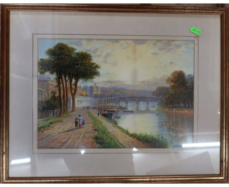 R F McIntyre, colour print, Richmond Bridge, 9.5ins x 13.5ins, together with Spencer Witart, colour print, Riyadh - The Old T