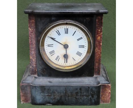Vintage black slate mantle clock with enamelled circular dial. Approx. 21cm

Used condition, not tested 
