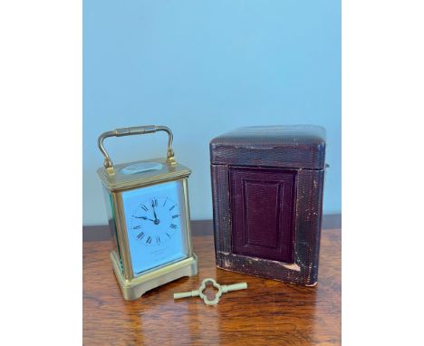 BRASS CARRIAGE CLOCK, BENSON OF LONDON, WITH COMPLETE LEATHER CARRIAGE CASE

 