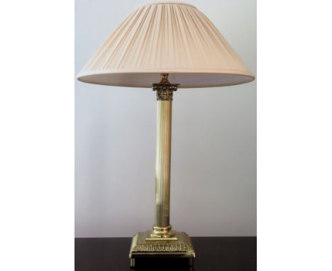 20th century brass column form table lamp with shade. Approx. 68cms H

reasonable used condition not tested 