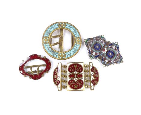 4 various gilt-metal and enamel buckles 