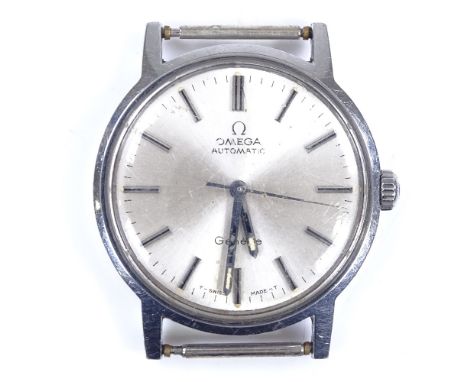 OMEGA - a stainless steel Geneve automatic wristwatch head, silvered dial with baton hour markers and luminous steel hands, c