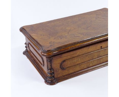 A Victorian burr-walnut bible box, with applied moulded surround and turned corner columns, width 54cm 
