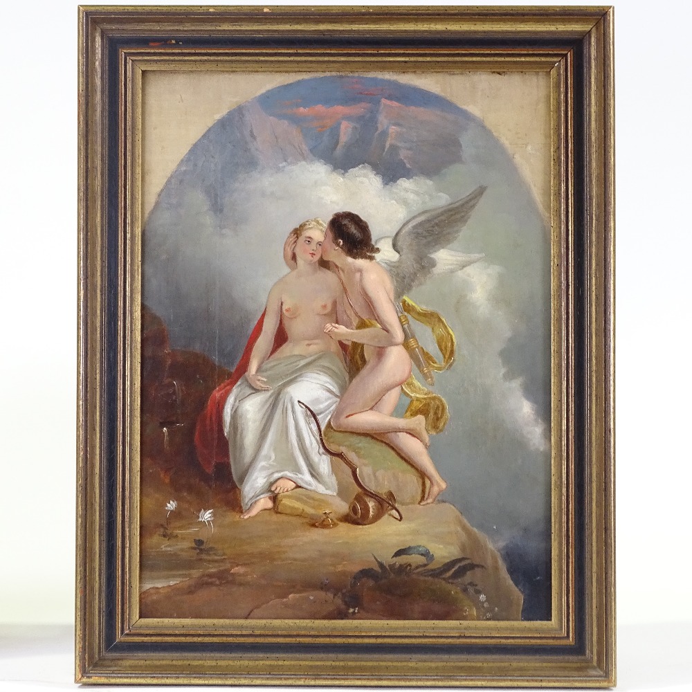 Mid 19th Century Oil On Canvas Cupid And Psyche Indistinctly Signed