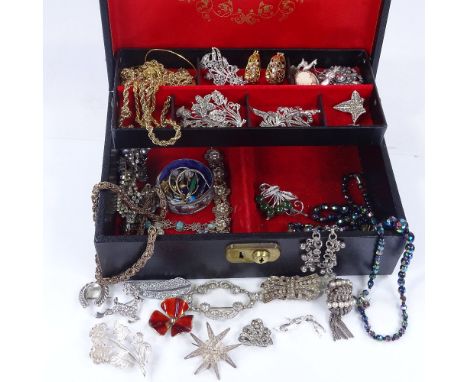 Various silver and costume jewellery, including Norwegian enamel brooch etc 