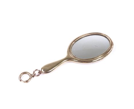 A 9ct gold miniature hand mirror chatelaine attachment, by Crisford &amp; Norris Ltd, hallmarks Birmingham 1918, length 73.2m