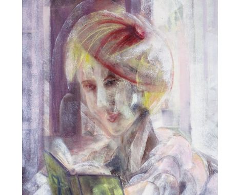 Dasto, oil on canvas, impressionist portrait "Decouverte", signed and inscribed verso, 24" x 20", framed 