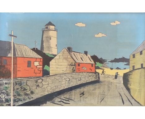 Fred Uhlman, lithograph, the lighthouse of St Agnes, 18" x 28", framed 
