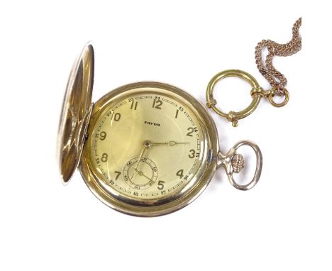 An Art Deco gold plated full hunter pocket watch, by Favor, champagne dial with gilt Arabic numerals and subsidiary seconds d