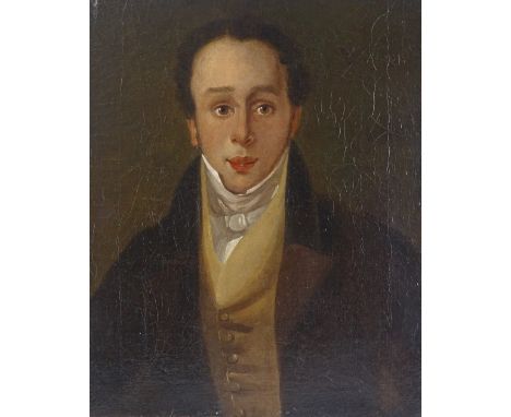 Early 19th century English School, oil on canvas, half length portrait of a gentleman, unsigned, 16" x 13", unframed 
