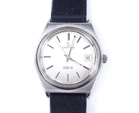 CERTINA - a stainless steel DS-4 mechanical wristwatch, brushed silver dial with baton hour markers and date aperture, 17 jew