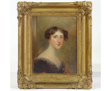 Early 19th century English School, oil on wood panel, head and shoulders portrait of a young woman, unsigned, 6.5" x 5", fram