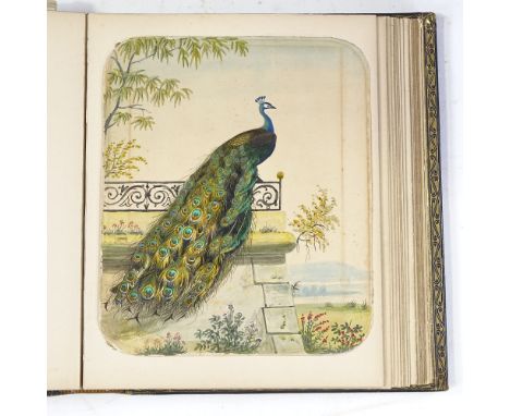 A Victorian leather-bound album containing drawings and prints, album size 11" x 9" 