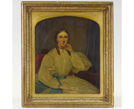 Mid-19th century English School, oil on canvas, half length portrait of a woman, unsigned, 25" x 21", framed 