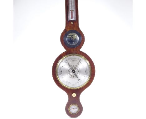 A 19th century mahogany-cased mercury wheel barometer, with engraved silvered dials, by Maspoli Optician, 79 Lowgate Hull 