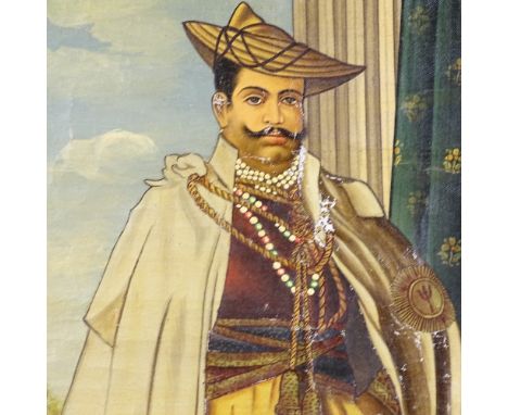 Indian School, oil on canvas, portrait of a man, 32" x 24", unframed 