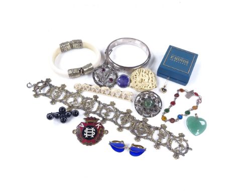 Various jewellery, including 9ct pendant necklace, Norwegian sterling silver and enamel leaf earrings, silver bangle etc 