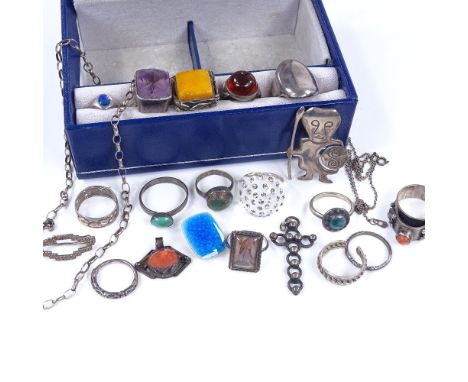 Various silver jewellery, including Charles Horner enamel ring, Scandinavian jewellery etc 