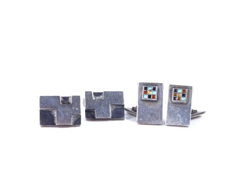 A pair of Danish sterling silver abstract cufflinks, by Max Brammer, panel length 19.2mm, together with a similar silver and 