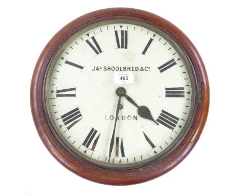 A 19th century mahogany-cased dial wall clock, painted dial signed James Shoolbred of London, brass 8-day fusee movement, dia