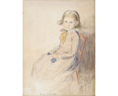 19th century watercolour, portrait of a child knitting, signed with monogram and 1888, 10" x 7", oil on board, study of a man
