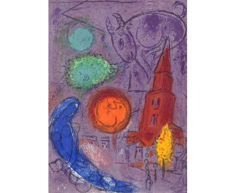 Marc Chagall, original lithograph, St Germain Des Pres, Paris set published by Mourlot 1954, image 15" x 11", framed 