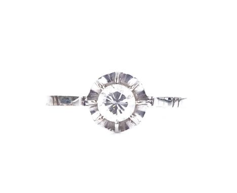 An 18ct white gold 0.41ct solitaire diamond ring, with openwork bridge and claws, setting height 7.7mm, size K, 2g 