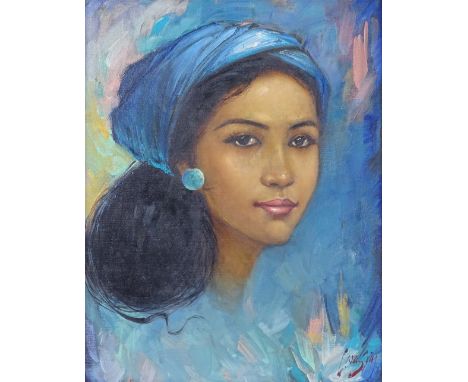 Indonesian School, 2 oils on board, portrait studies, circa 1960s, largest 17" x 13", framed 