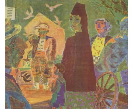Gerhard Karlmark, colour lithograph, market scene, signed in pencil, no. 57/400, image 15" x 21", framed 