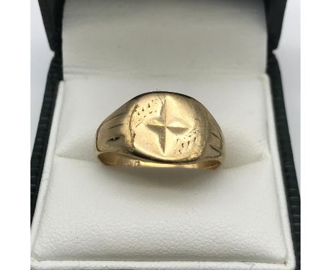 A Birmingham 9ct gold gents signet ring, size Q, Weighs 4.23grams 